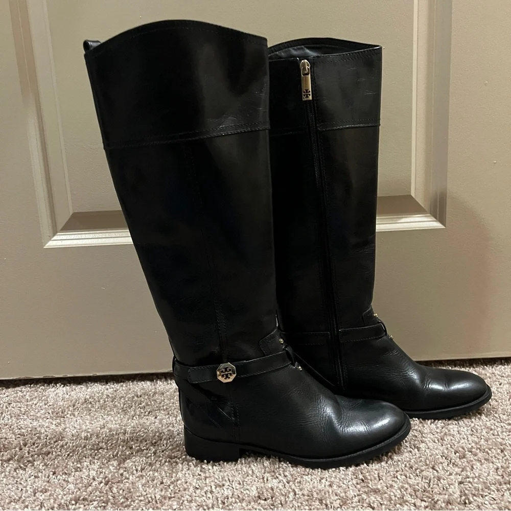Tory Burch Equestrian Boots Black Leather 6M